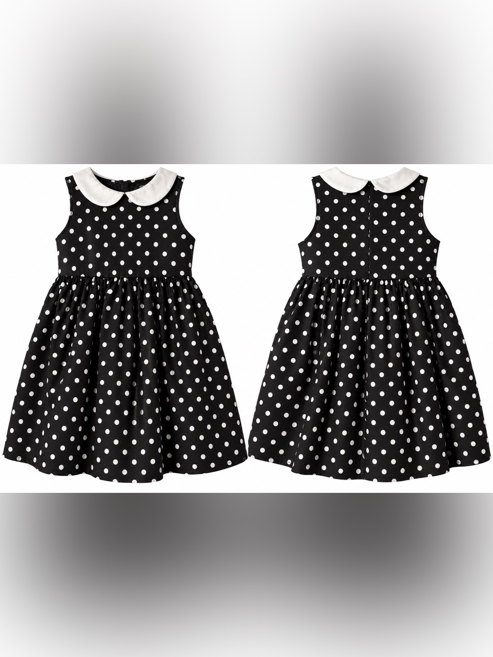 Girls Black White Polka Dot Dress Peter Pan Collar Sleeveless Size 4T